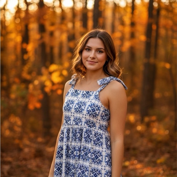 btween Dresses & Skirts - btween Floral Blue and White Midi Dress